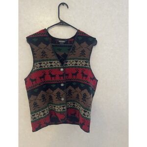 Vintage Woolrich Vest Womens Sz M Fair‎ Isle Festive Wool Flannel USA Nordic HTF